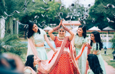 Indian bridesmaids in a palace