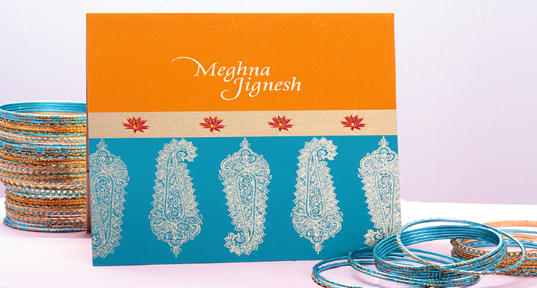 Indian Wedding Stationaries_Ananya Cards_orange and blue Invitation